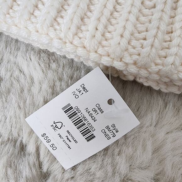 J. Crew NWT Chunky Ribbed Knit Pom Pom Beanie Hat Wool Blend White main image 6